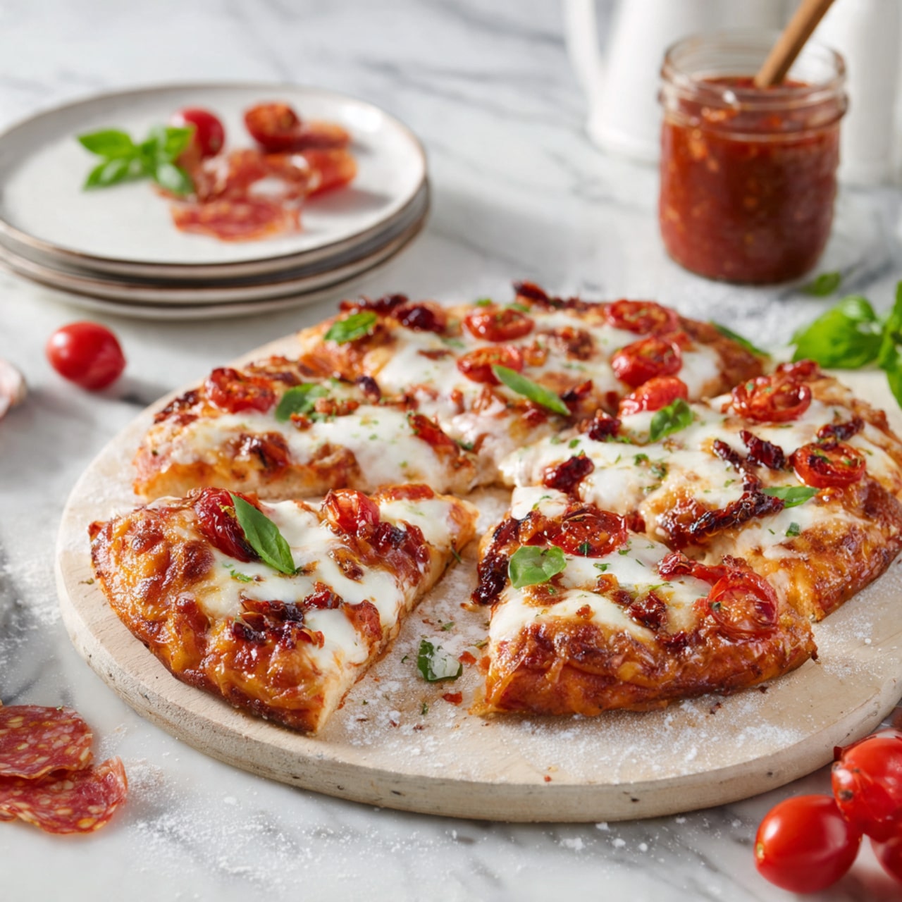 Heart-Shaped Pizza Recipe with Garlic Herb Crust and Fresh Toppings Recipe - Recipe Image