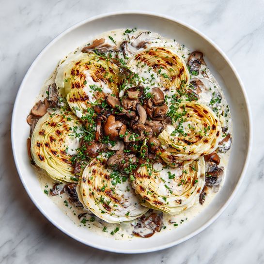 Charred Cabbage with Creamy Miso Mushrooms Recipe