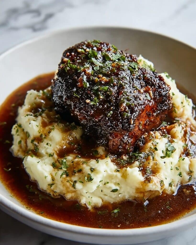 Garlic Herb Chicken with Caramelized Balsamic Pan Sauce and Creamy Mashed Potatoes Recipe