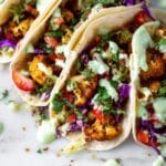 Vegan Roasted Cauliflower Tacos with Cilantro Lime Crema and Slaw Recipe