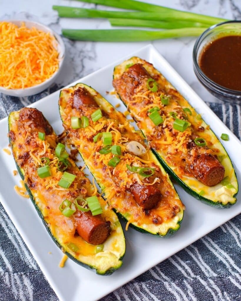 Keto Chili Cheese Dog Zucchini Boats Recipe