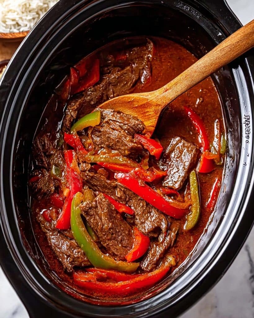 Crockpot Pepper Steak | Easy Dump and Go Dinner Recipe