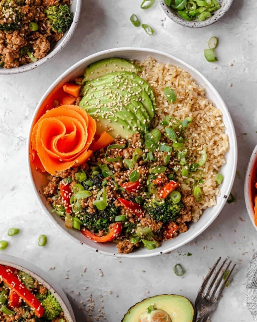 Ground Turkey Teriyaki Rice Bowl with Coconut Rice Recipe