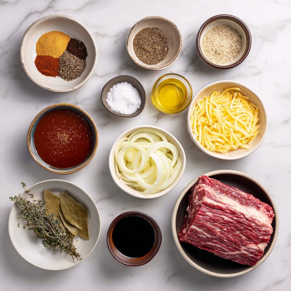 A close-up view of a large piece of cooked meat with a dark brown crust and a juicy interior showing many tender layers, sitting in a pool of rich brown sauce on a white plate. The meat looks soft and moist with a textured surface full of seasoning. In the background, there is a white marbled surface and blurred dishes, adding to the warm and inviting setting. Photo taken with an iphone --ar 4:5 --v 7