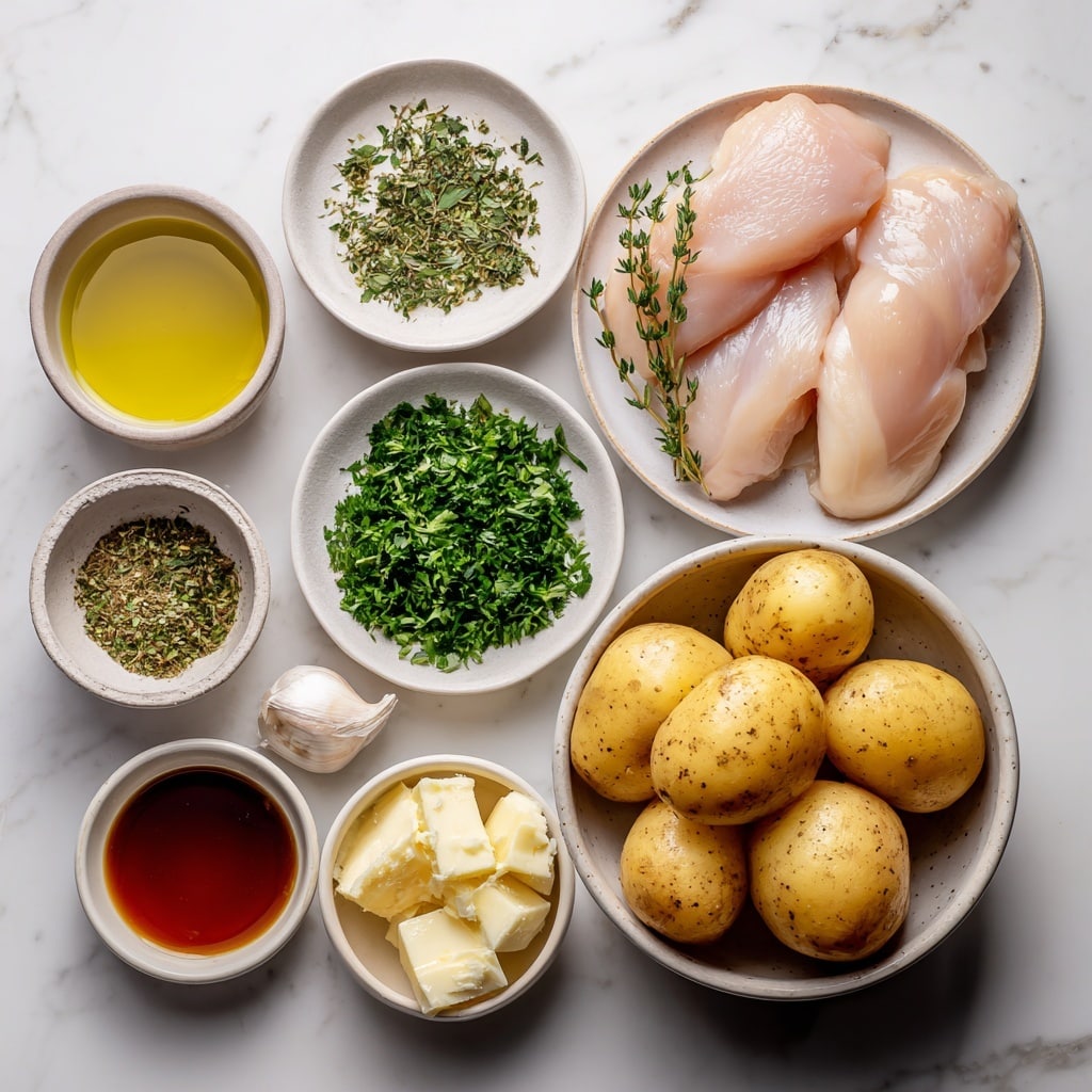 Garlic Herb Chicken with Caramelized Balsamic Pan Sauce and Creamy Mashed Potatoes Recipe - Recipe Image
