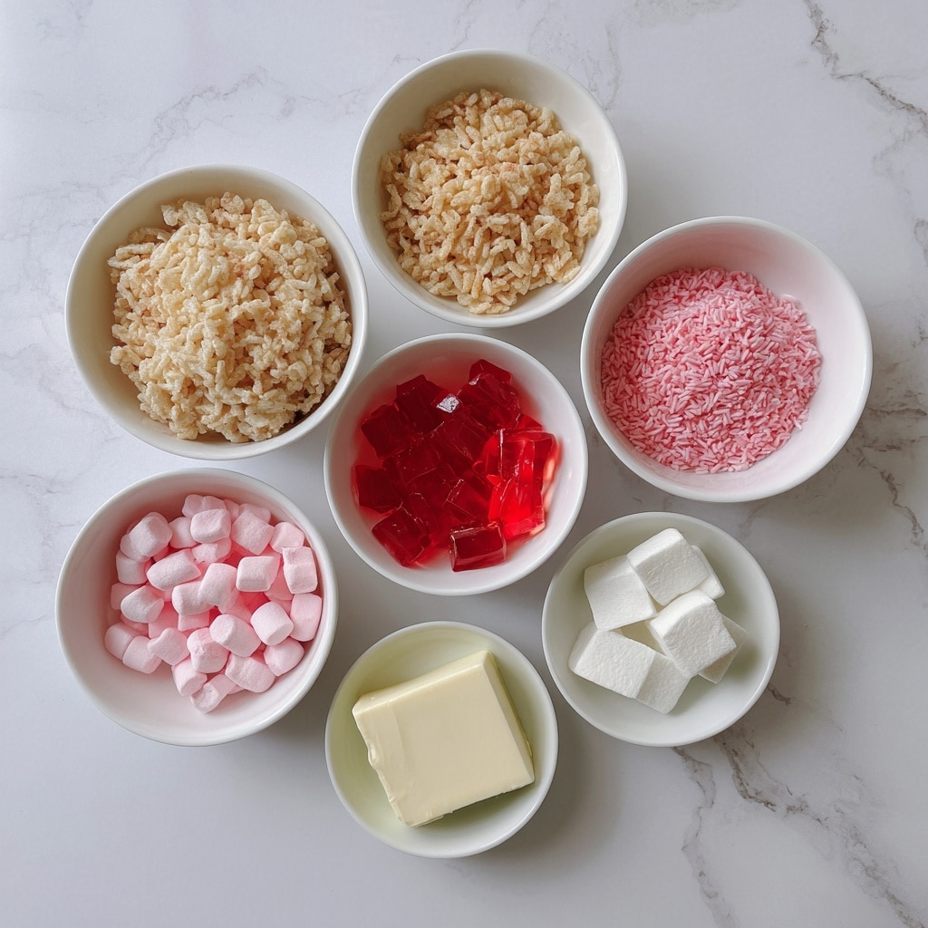 The image shows three heart-shaped treats stacked on top of each other on a white plate. Each treat has a light pink and creamy color with a textured surface made from small puffed rice cereal pieces bound together. The heart shapes are clearly defined with soft, rounded edges, and the treats have a slight shine, giving a sticky, smooth look. The white marbled surface is visible in the blurred background. Photo taken with an iphone --ar 4:5 --v 7