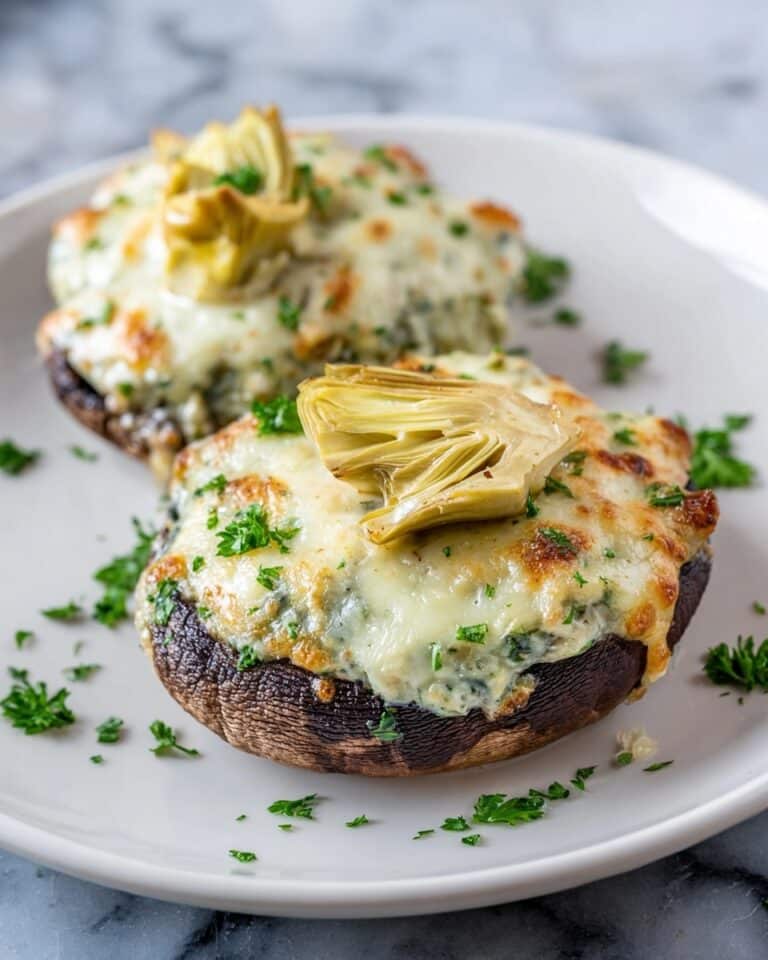 Air Fryer Stuffed Portobello Mushrooms with Spinach, Artichokes, and Cheese Recipe