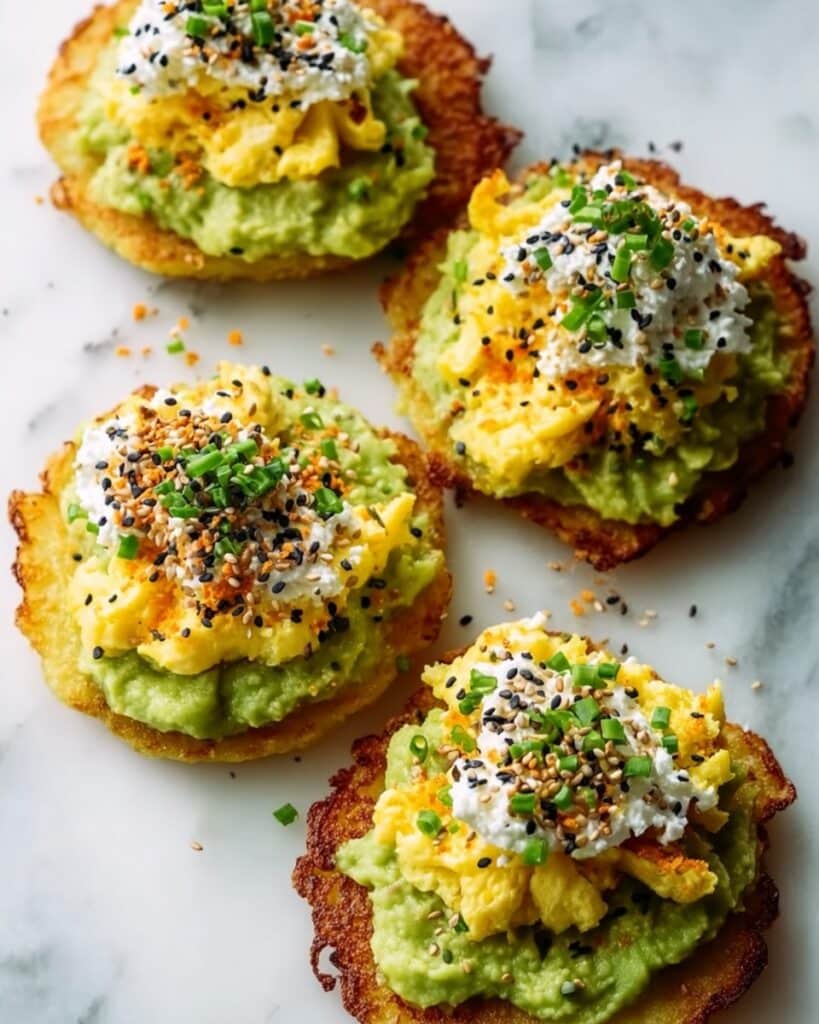 Loaded Hash Browns with Scrambled Eggs, Avocado, and Cottage Cheese Recipe