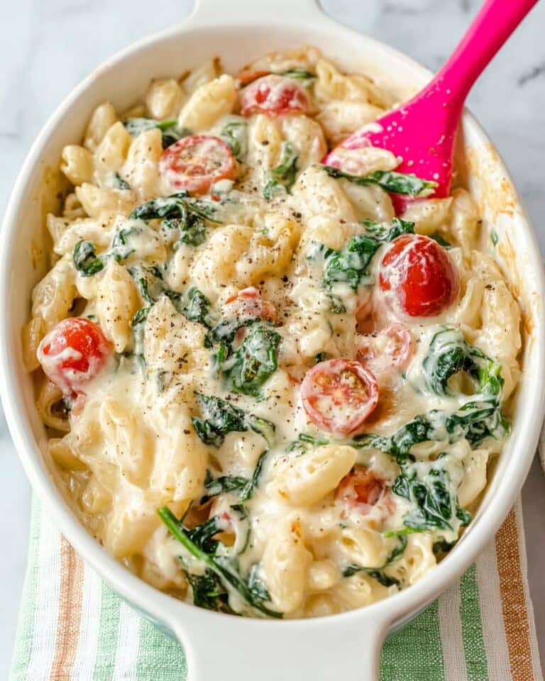 Baked Feta Mac and Cheese with Spinach and Cherry Tomatoes Recipe