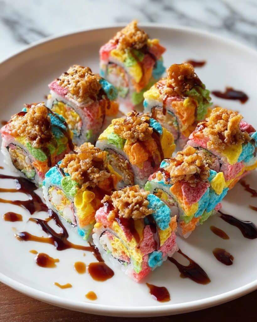 Fruity Pebbles Sushi with Banana “Fish” and Chocolate Drizzle Recipe