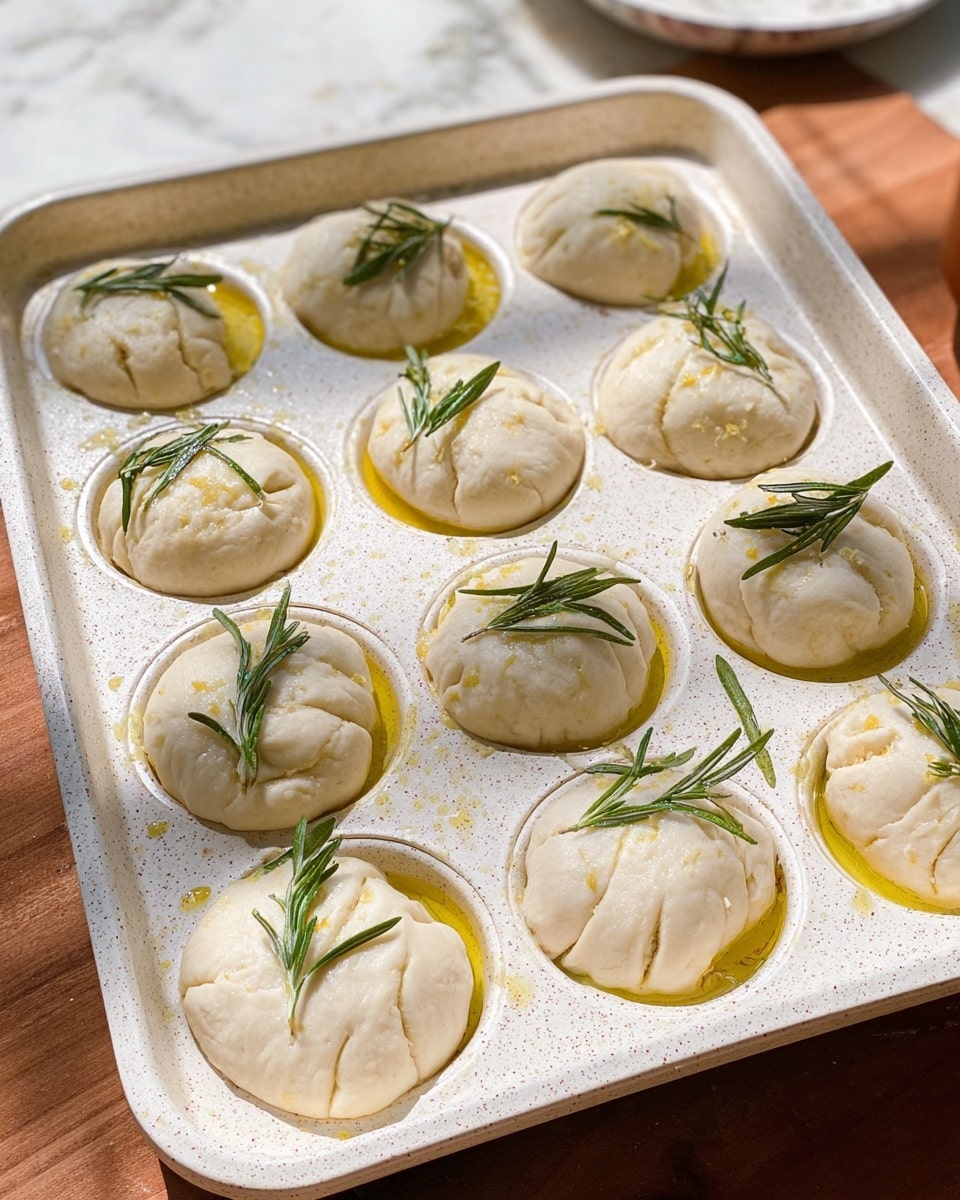 A white plate holds several golden brown yeast rolls with a shiny, textured crust sprinkled with coarse salt and small rosemary sprigs. One roll is torn open, showing its soft, fluffy, and airy white inside. The rolls are stacked casually on the plate, which sits on a light wooden surface. In the background, a clear glass bowl filled with bright red strawberries and a small white ramekin with honey or sauce can be seen next to a white and blue patterned cloth. The lighting is natural and bright, highlighting the warm tones and textures of the rolls. Photo taken with an iphone --ar 4:5 --v 7