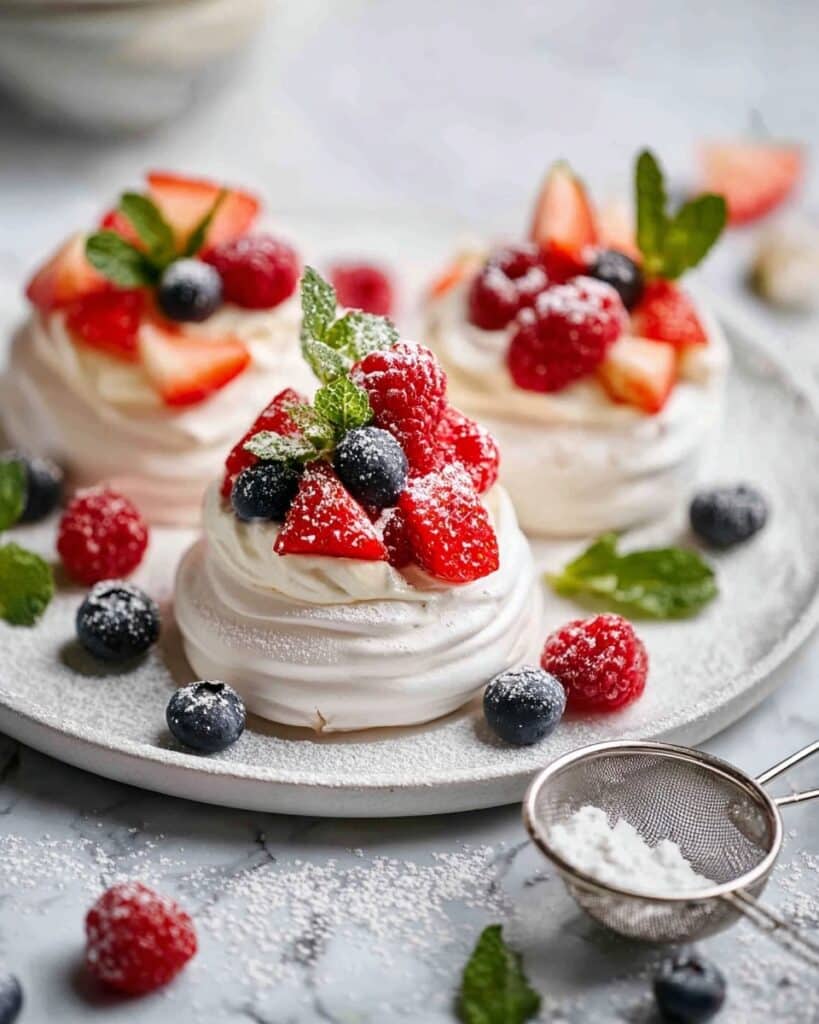 Mini Pavlovas with Whipped Cream and Fresh Fruit Recipe