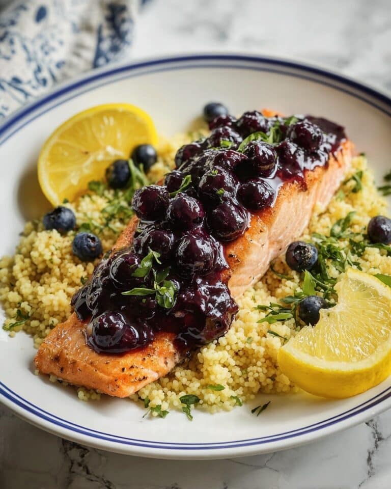 Blueberry Glazed Salmon with Lemon Herb Couscous Recipe