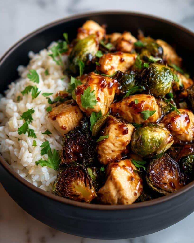 Air Fryer Sweet Chili Chicken and Brussels Sprouts Recipe