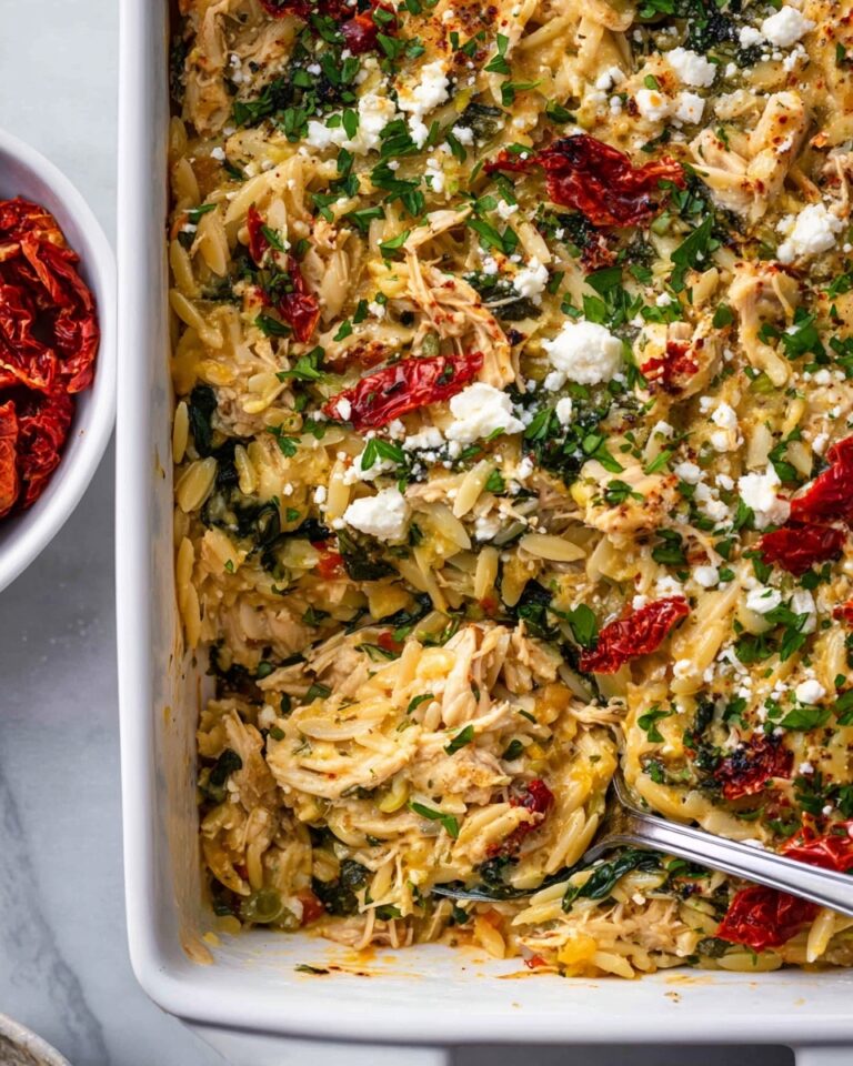 Greek Chicken Casserole with Orzo, Sun-Dried Tomatoes, and Feta Recipe