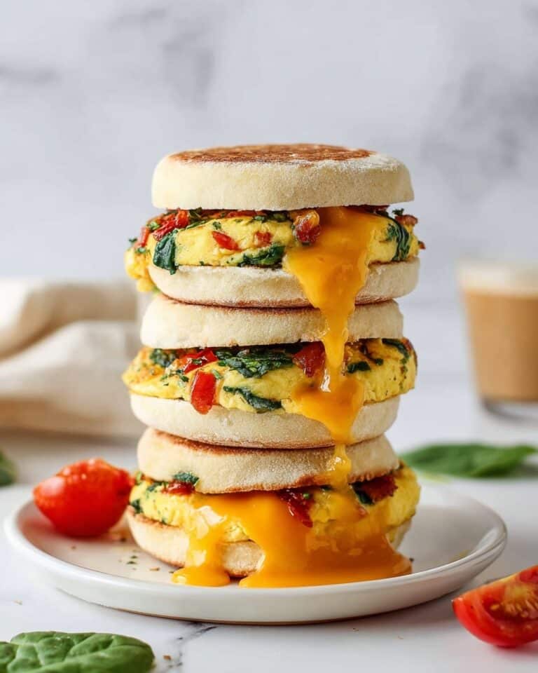 Healthy Make-Ahead Vegetarian Breakfast Sandwich with Eggs, Veggies, and Melted Cheese Recipe