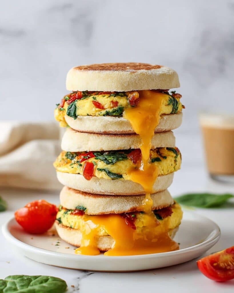 Healthy Make-Ahead Vegetarian Breakfast Sandwich with Eggs, Veggies, and Melted Cheese Recipe