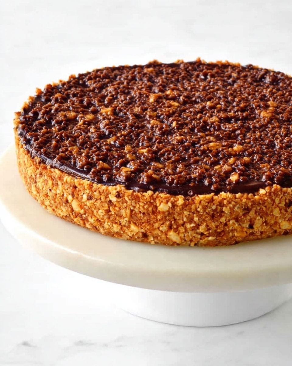 A slice of pie with three clear layers sits on a white plate on a white marbled surface. The bottom layer is a crumbly light brown crust, the middle layer is smooth and creamy with a tan peanut butter color, and the top layer is thick and dark chocolate with visible crunchy pieces mixed in. A silver fork rests beside the pie on the plate. Photo taken with an iphone --ar 4:5 --v 7
