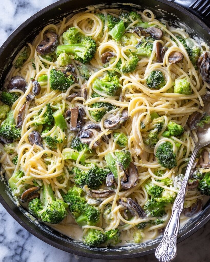 Broccoli Mushroom Alfredo Pasta Recipe