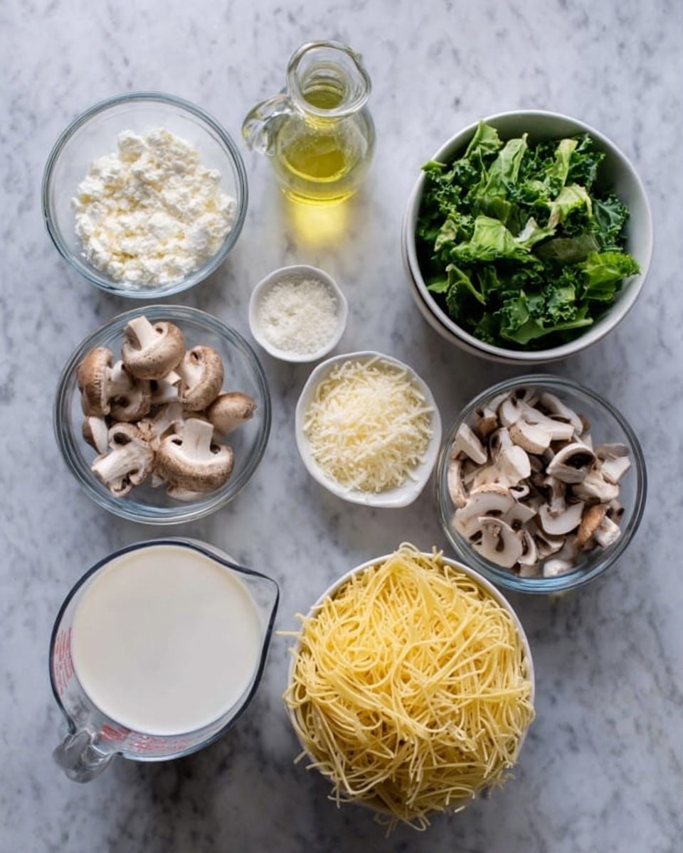 A white pan shows creamy white sauce with small bits of food cooking inside. Over the sauce, there is a mound of pale yellow cheese powder. Bright green broccoli pieces are scattered on the sauce and cheese, some slightly browned. A gray spoon with a silver handle rests in the pan. The stove beneath is black, and the background surface is a white marbled texture. Photo taken with an iphone --ar 4:5 --v 7