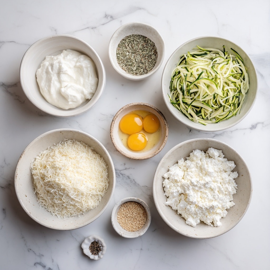 The image shows two side-by-side photos: the left photo has a white bowl filled with three layers of ingredients—the bottom layer is white cottage cheese, the middle layer is green leafy herbs, and the top layer is a sprinkle of ground black pepper; a woman's hand is holding a black spoon mixing the ingredients. The right photo shows a white marbled surface with a round flat piece of dough that is half folded over, and a woman’s hand with blue nail polish is gently pressing down on the dough. photo taken with an iphone --ar 4:5 --v 7