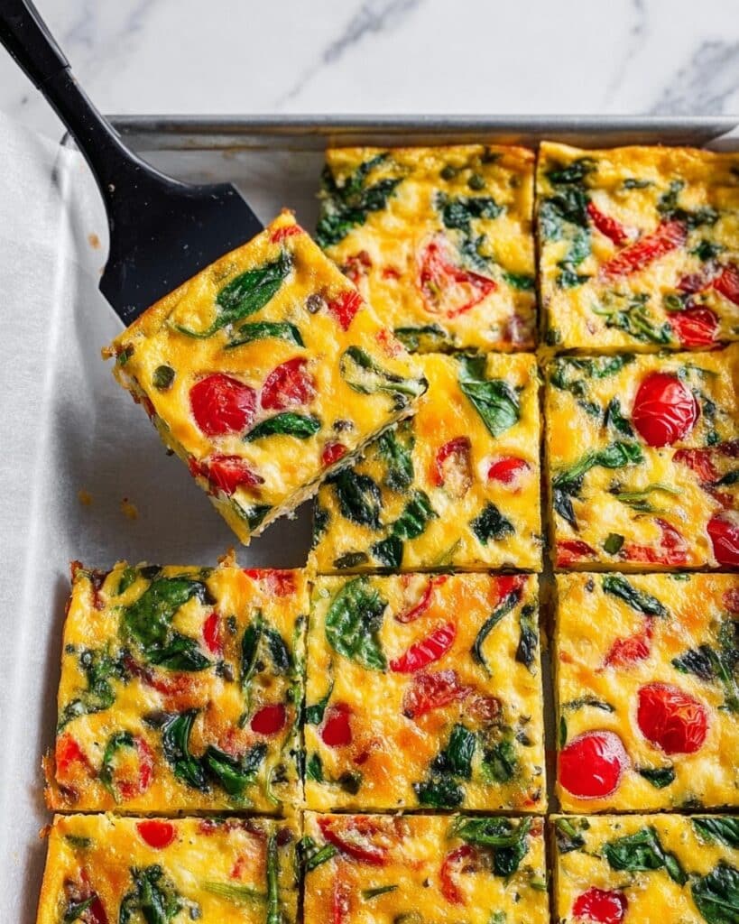 Sheet Pan Eggs with Veggies and Cheddar Recipe