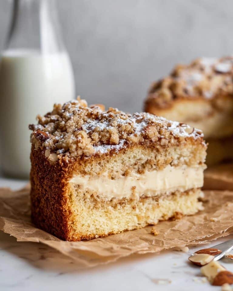 Moist Vegan Almond Coffee Cake with “Cream Cheese” Filling Recipe