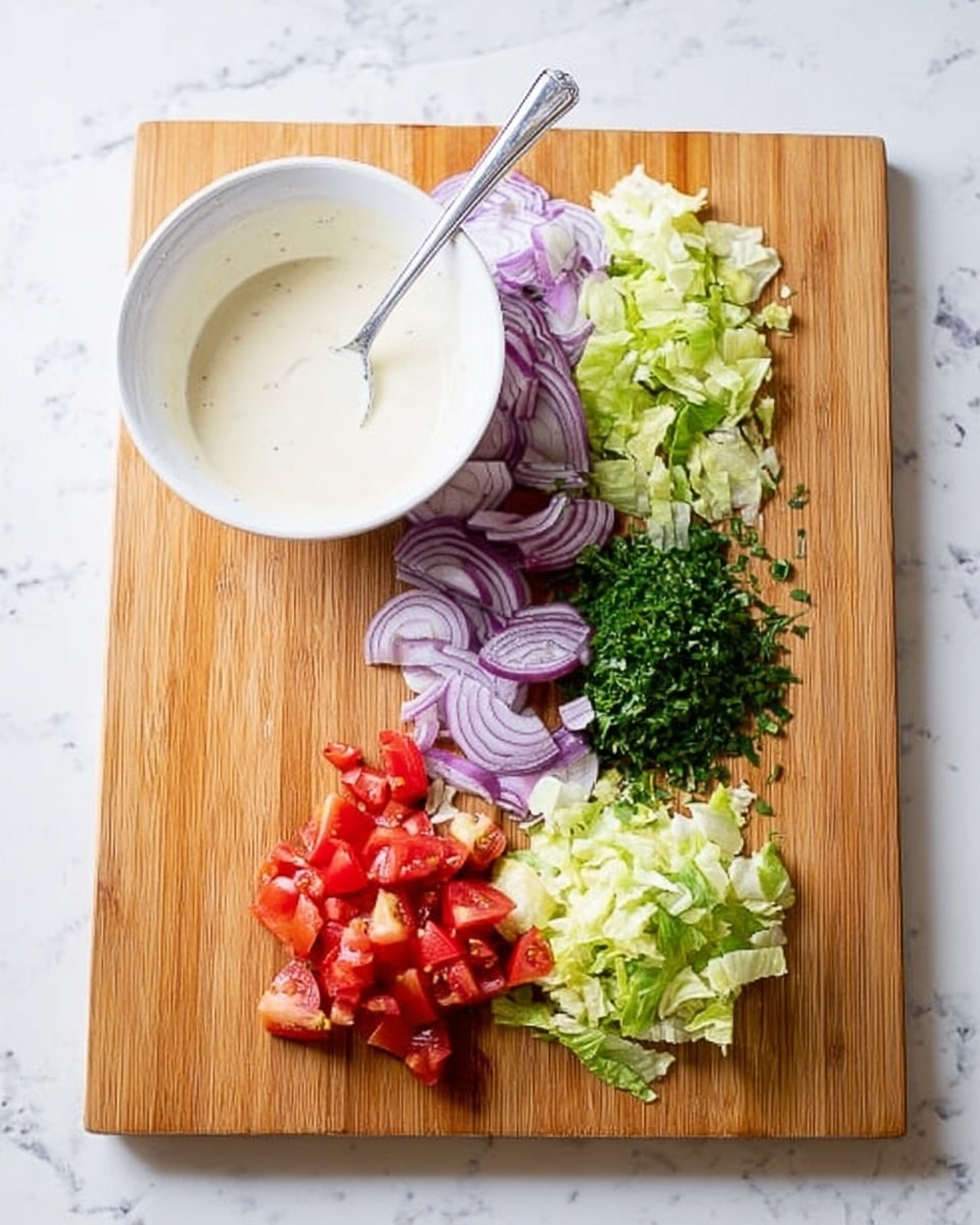 A close-up of a pita sandwich held by a woman's hand, showing three main visible layers inside: the bottom layer is golden cooked chicken with a light spice coating, the middle layer has slices of bright red tomato and thin rings of purple onion, and the top layer consists of shredded light green lettuce mixed with a drizzle of white sauce and small green herb pieces. The soft pita bread is light brown with some toasted spots and folds around the ingredients, all resting on a white plate placed on a white marbled surface. photo taken with an iphone --ar 4:5 --v 7