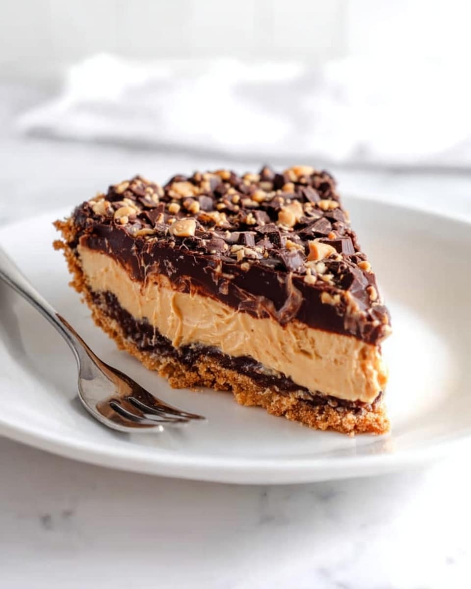 The image shows a round dessert with two clear layers presented on a white marbled surface. The bottom layer is a thick, crumbly, golden-brown crust with a rough texture that forms the base and sides of the tart. The top layer is dense and dark brown, covered with small, bumpy pieces, giving it a textured, chunky appearance. The tart is elevated on a white cake stand, and the background is plain white, making the colors and texture of the dessert stand out clearly. photo taken with an iphone --ar 4:5 --v 7