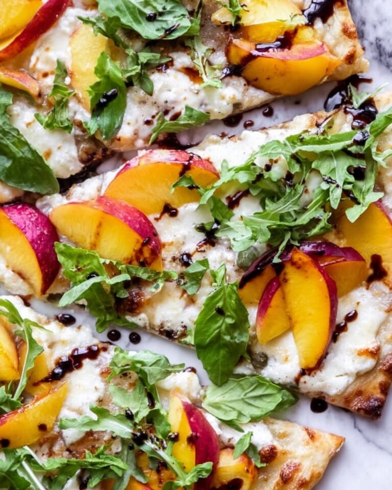 Chicken Peach Ricotta Pizza with Arugula and Balsamic Glaze Recipe