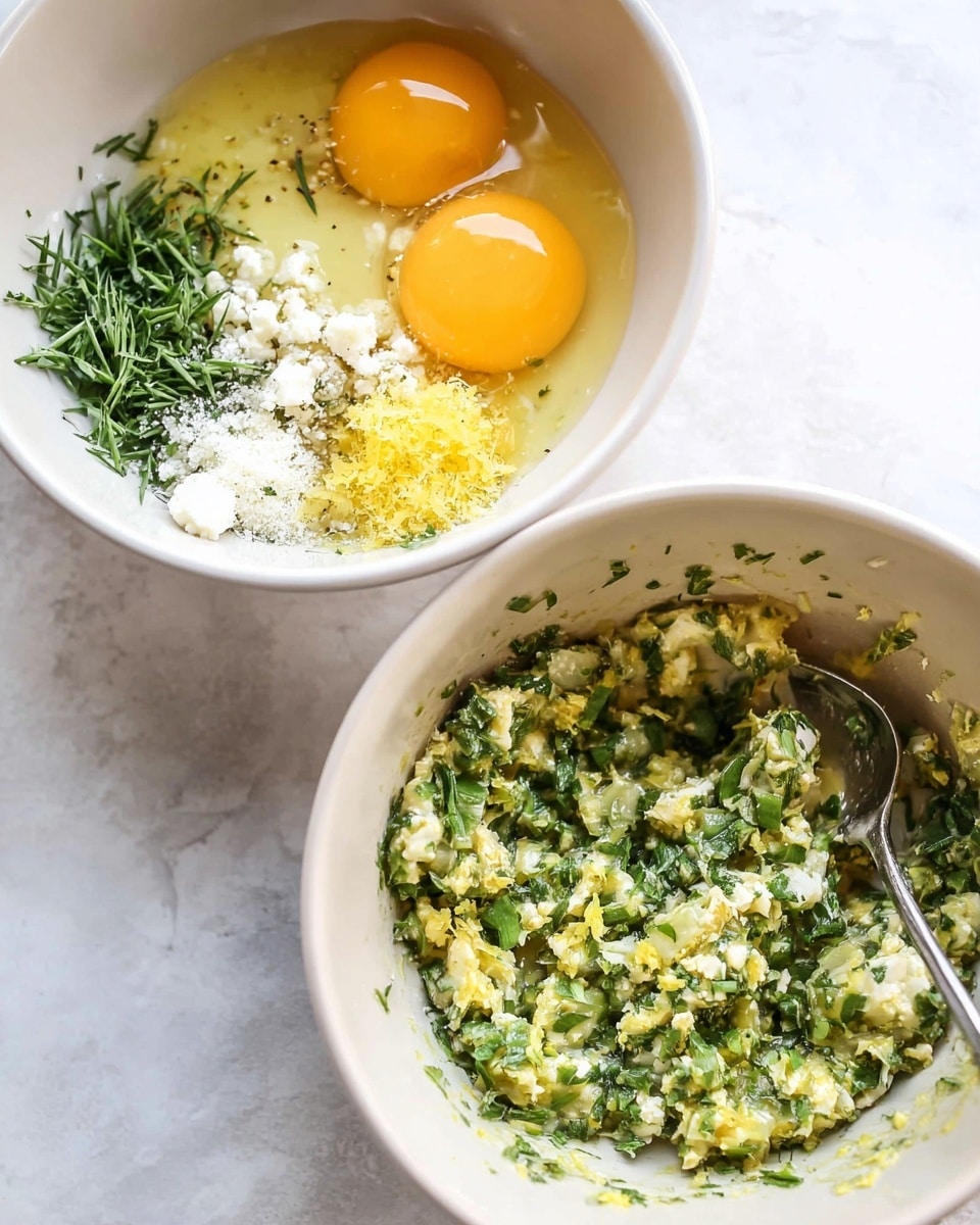 A large silver pan is shown in six steps of cooking thin pasta with green vegetables. The first layer shows chopped green onions spread thinly over the pan's shiny metal bottom. The second layer has a pile of cooked, chopped dark green spinach in the same pan. The third layer shows light yellow pasta noodles added on top of the spinach. The fourth layer has a chunky pale green sauce added in the center over the noodles and spinach. The fifth layer shows the noodles mixed with spinach and sauce, topped with two small squares of butter melting in the pan. The final layer shows the finished pasta dish, creamy with bright green spinach pieces and small white cheese dots sprinkled all over, with half a lemon and a spoon in the background. The pan sits on a white marbled surface in all images. photo taken with an iphone --ar 4:5 --v 7