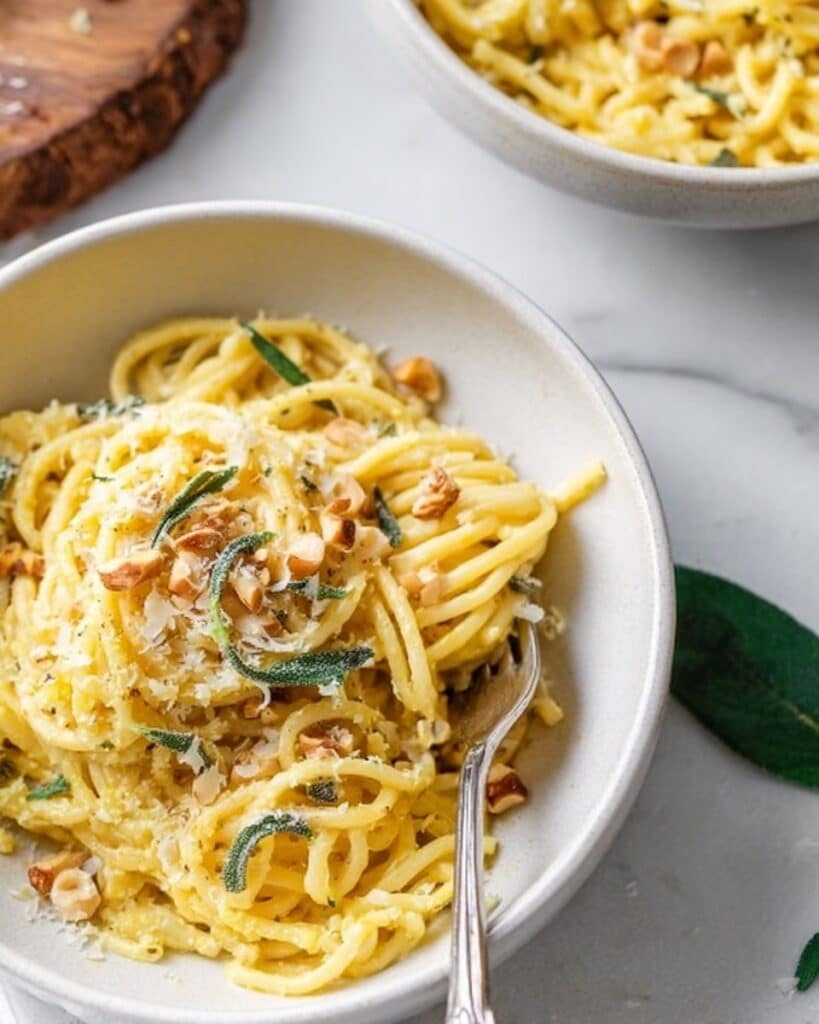 Brown Butter Acorn Squash Pasta with Toasted Hazelnuts and Sage Recipe