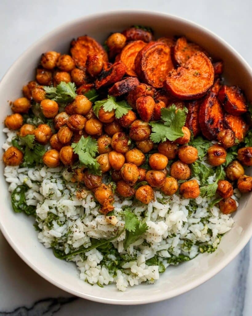 Za’atar Maple Roasted Carrots and Chickpeas with Herby Yogurt Sauce Recipe