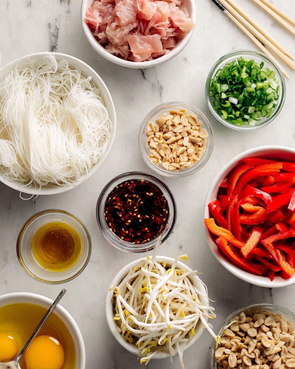 The image shows two white shallow bowls side by side on a white marbled surface. The left bowl contains three separate layers: shredded white cabbage on the top right, thinly sliced red bell peppers on the left, and thin shredded orange carrots at the bottom. A wooden spoon rests inside this bowl. In the right bowl, the same ingredients are mixed together into a uniform pile of red, white, and orange strands. Around the bowls, small white bowls hold chopped nuts and a dark sauce. The colors are bright and fresh, and the scene is well lit. photo taken with an iphone --ar 4:5 --v 7
