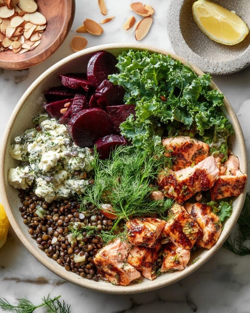 Salmon and Lentil Salad with Beets, Feta, and Dill Recipe