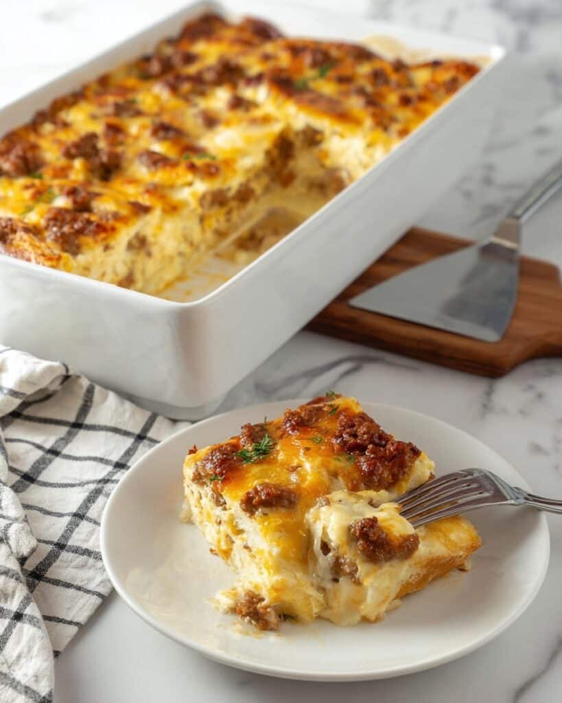 Breakfast Bake with Biscuits, Hash Browns, and Sausage Recipe
