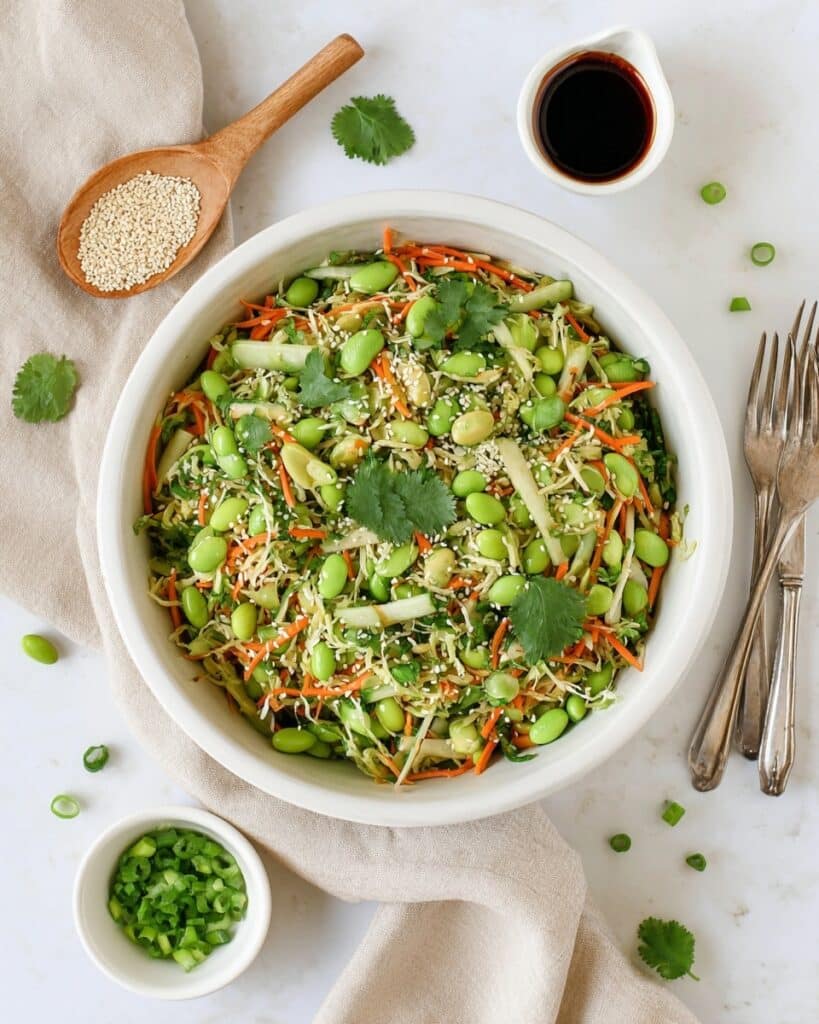 Edamame Salad with Fresh Vegetables and Ginger Dressing Recipe