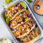 Air Fryer Shrimp Tacos with Spicy Cream Sauce and Fresh Toppings Recipe