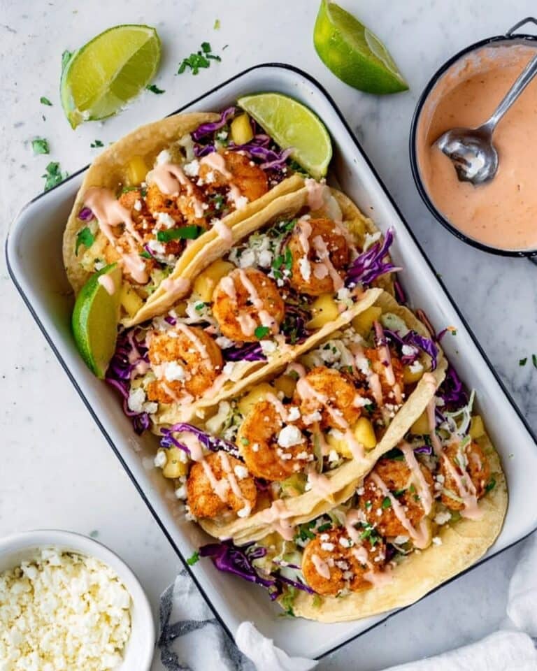 Air Fryer Shrimp Tacos with Spicy Cream Sauce and Fresh Toppings Recipe