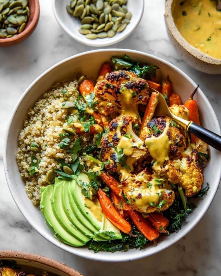 Roasted Veggie Bowl with Quinoa, Kale, and Golden Tahini Dressing Recipe