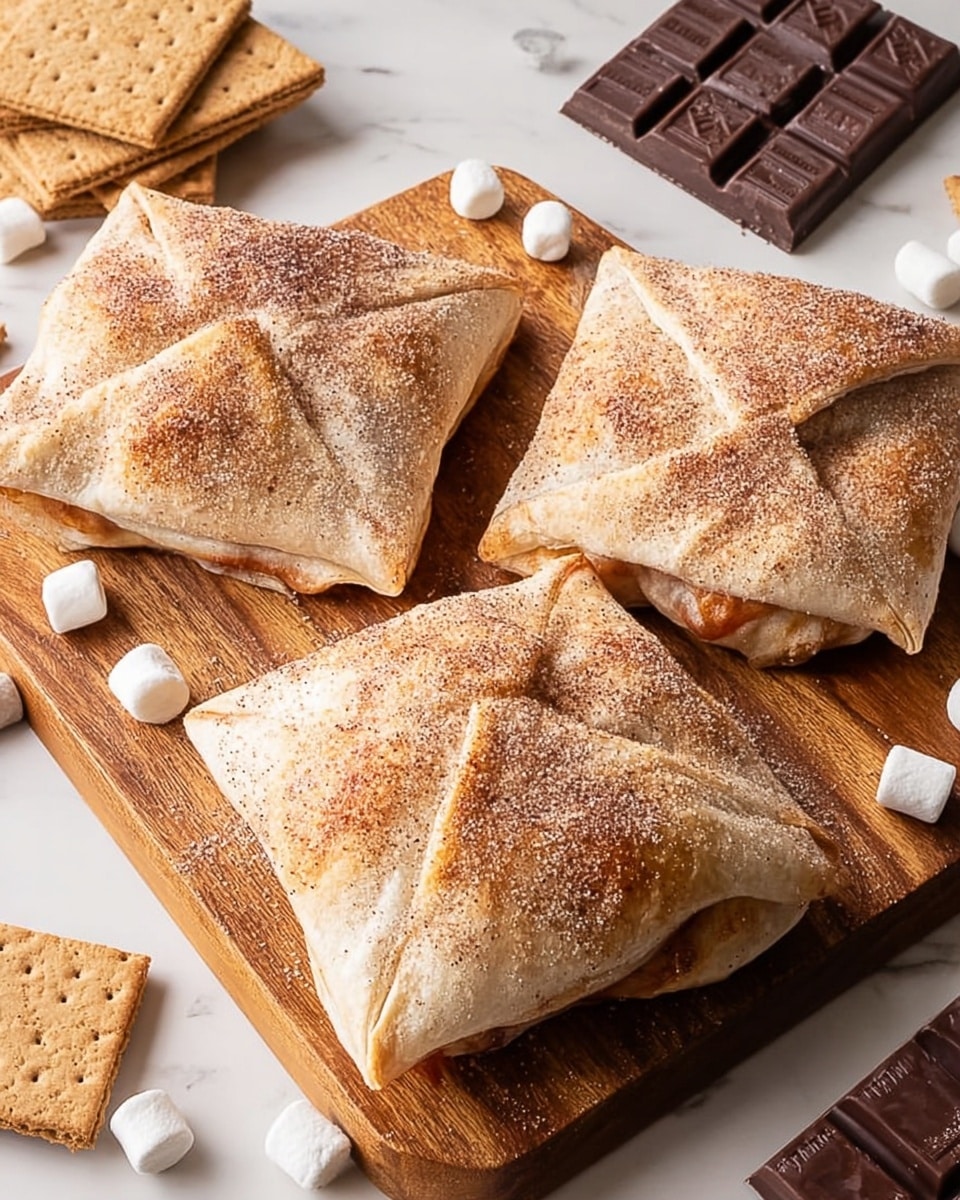 A stack of three folded flatbreads filled with layers of melted chocolate, gooey white marshmallow filling, and crispy golden brown graham crackers. Each flatbread is light beige with a soft texture, showing slightly toasted edges. The layers inside alternate between thick, shiny chocolate, fluffy white marshmallow, and crunchy cracker bits, all oozing slightly out of the flatbread folds. The stack sits on a white plate with a subtle marbled texture, placed on a white marbled surface. Some crumbs and bits of chocolate and marshmallow spill around the base of the stack, adding a casual, tasty feel to the image. Photo taken with an iphone --ar 4:5 --v 7