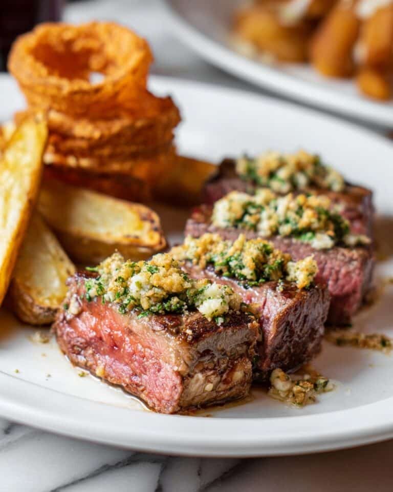 Blue Cheese Crusted Steak with Balsamic Shallots Recipe