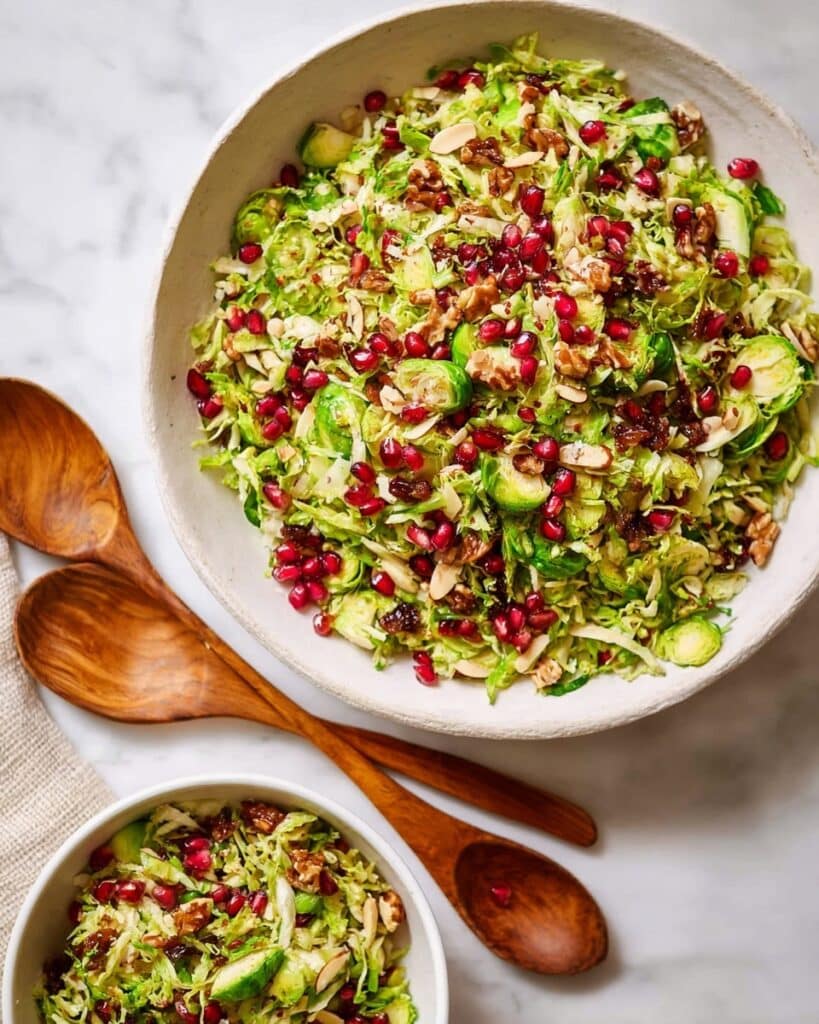Shredded Brussels Sprouts Salad with Dates and Pomegranate Recipe