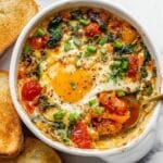 Baked Feta Eggs with Cherry Tomatoes and Spinach Recipe