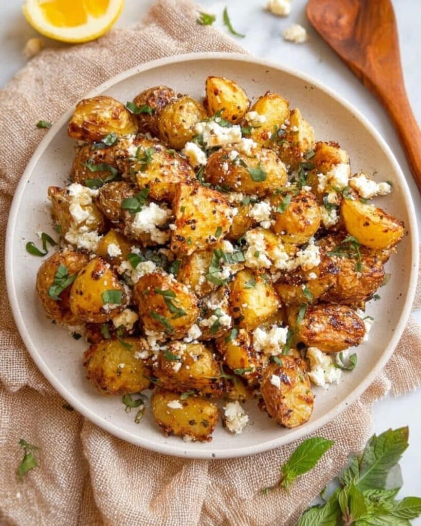 Baked Feta Potatoes with Roasted Garlic, Lemon, and Fresh Basil Recipe