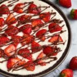 Easy Brownie Pizza with Strawberry Frosting and Chocolate Drizzle Recipe