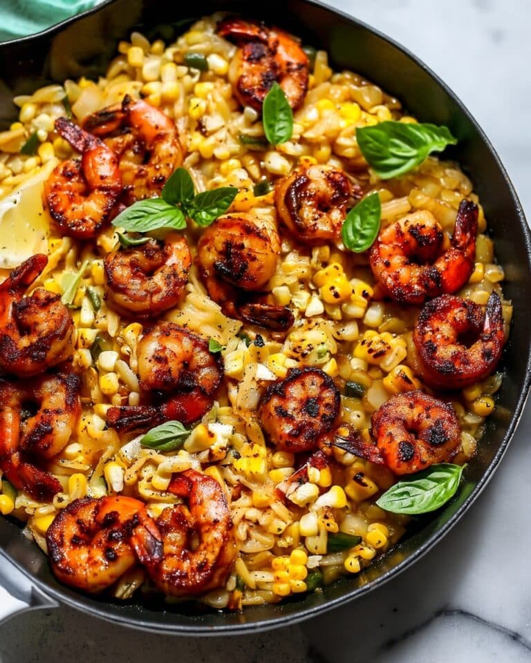 One Pan Creamed Corn Orzo with Shrimp Recipe